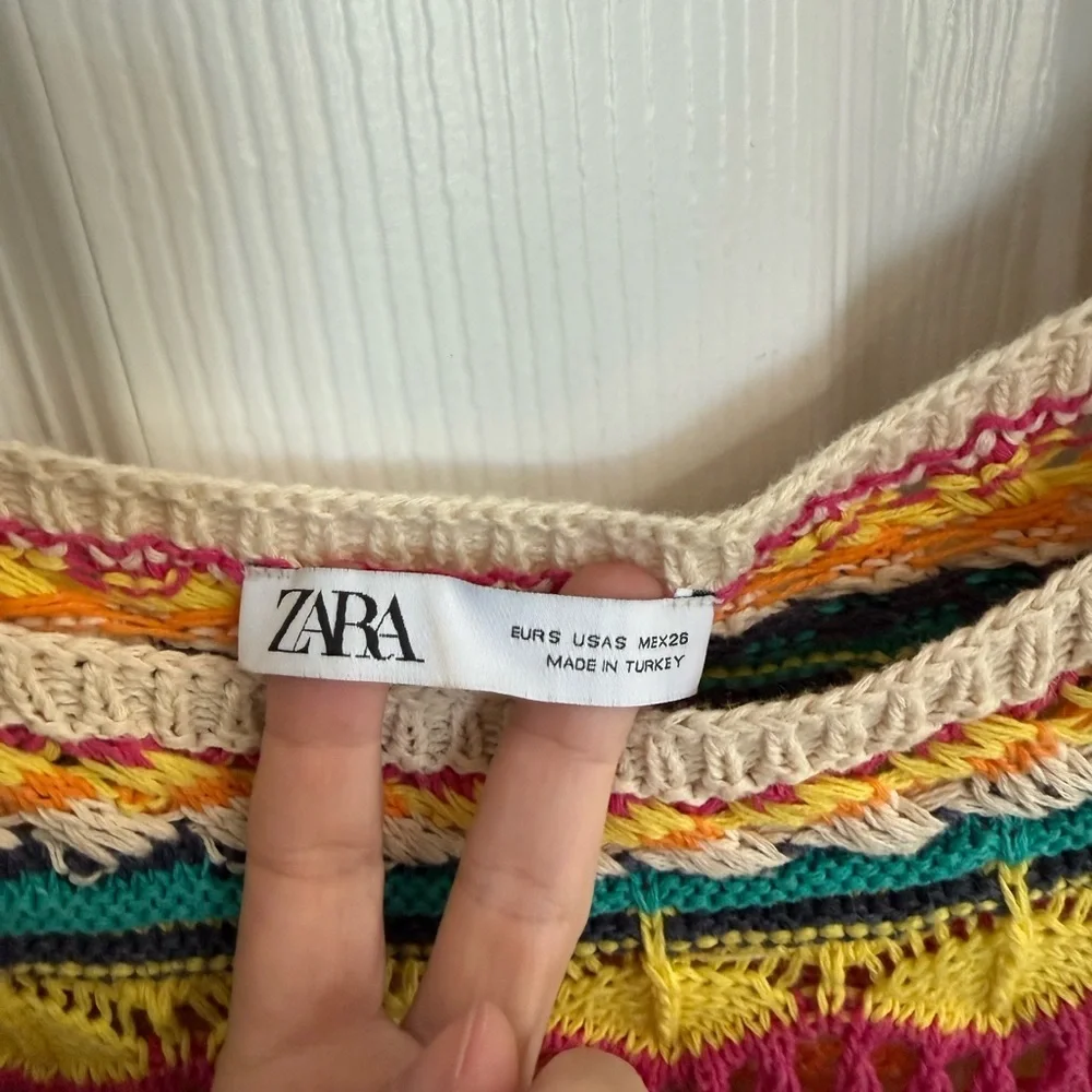 Zara Multicolor Crochet Knit Crop Top Boho Festival Small Colorful Hippie